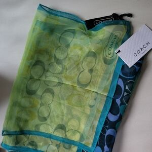 Coach Green And Blue Silk Scarf